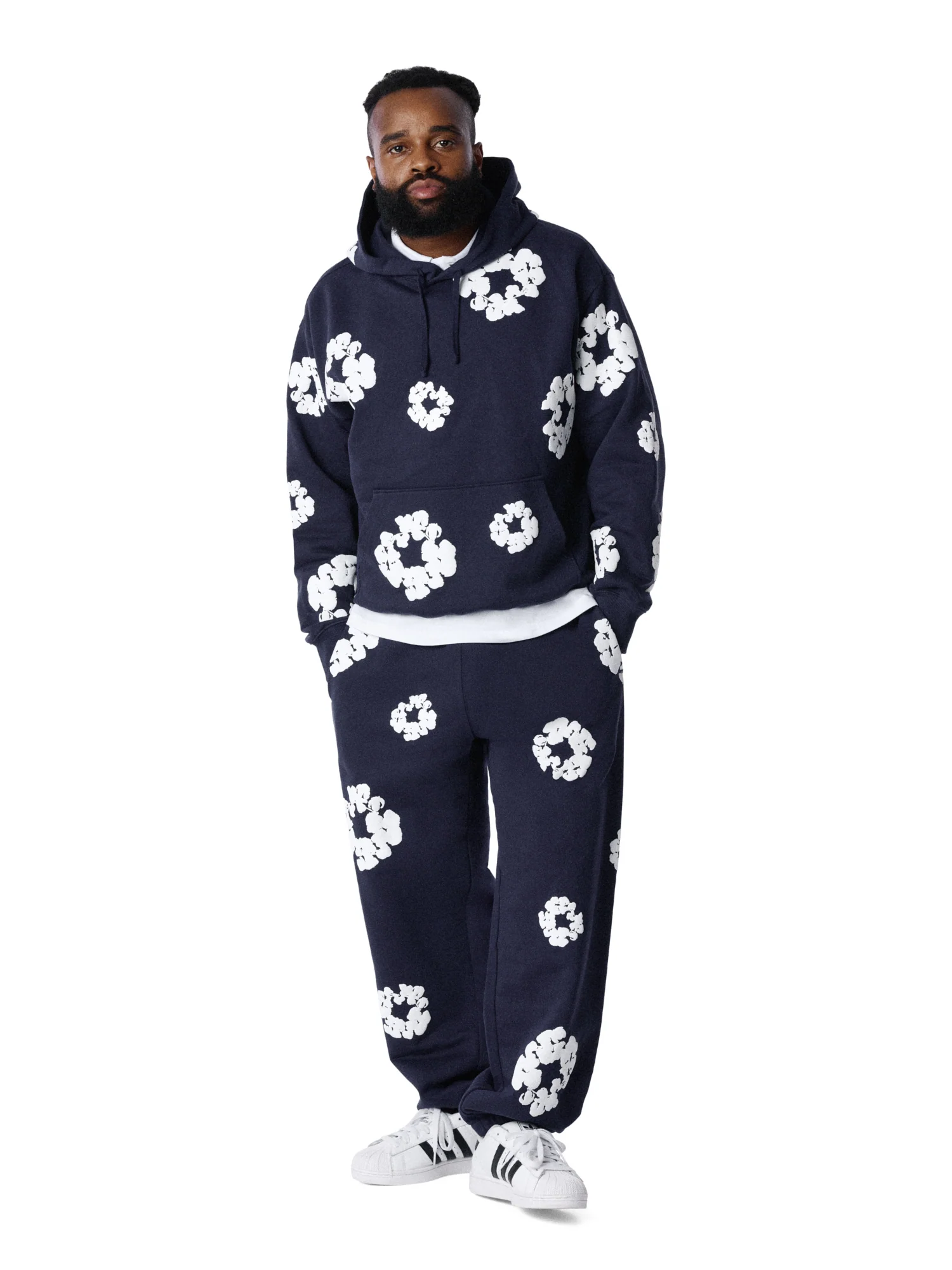 Cotton Wreath Hoodie Navy