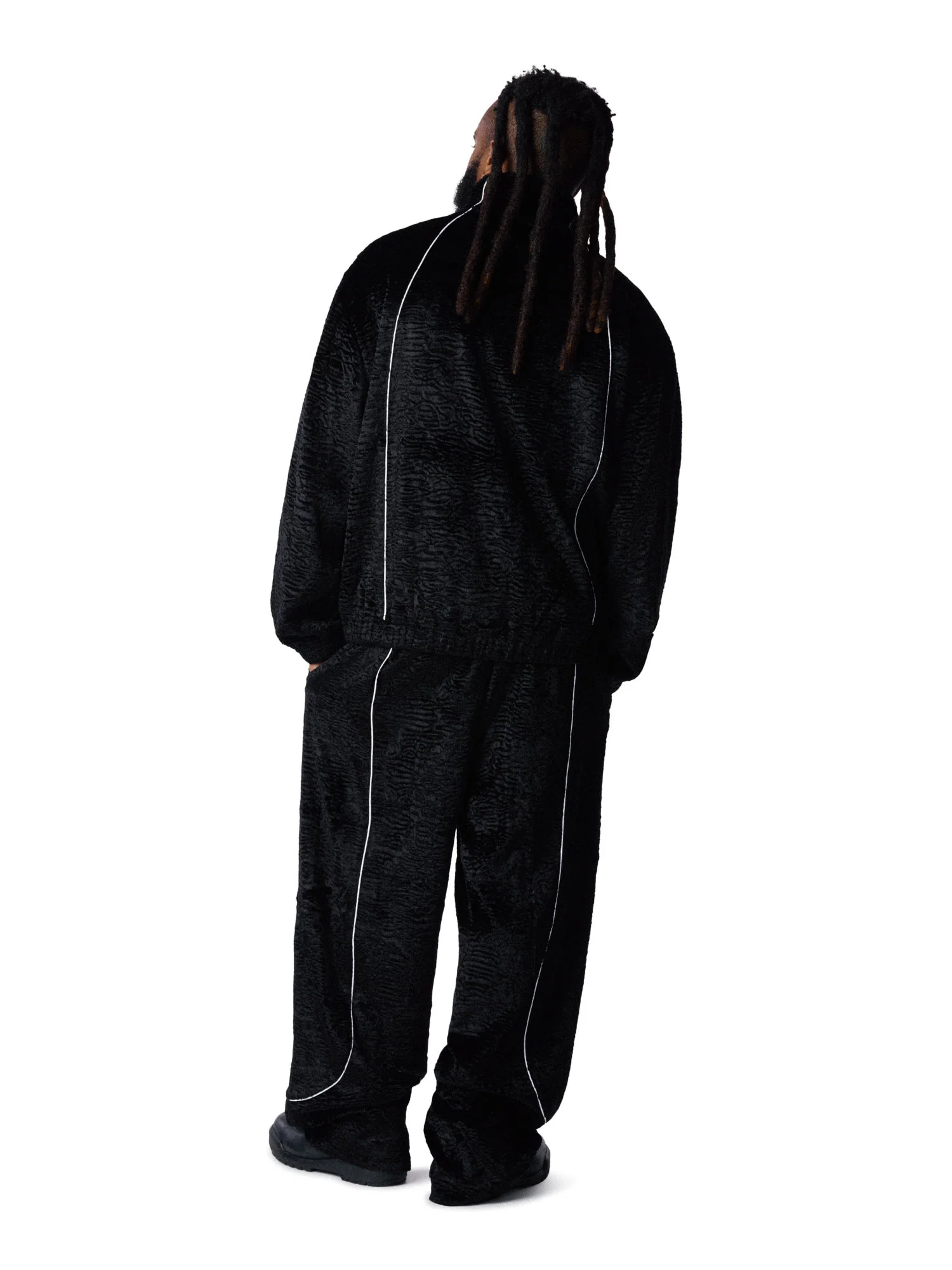 Faux Astrakhan Track Pant Black