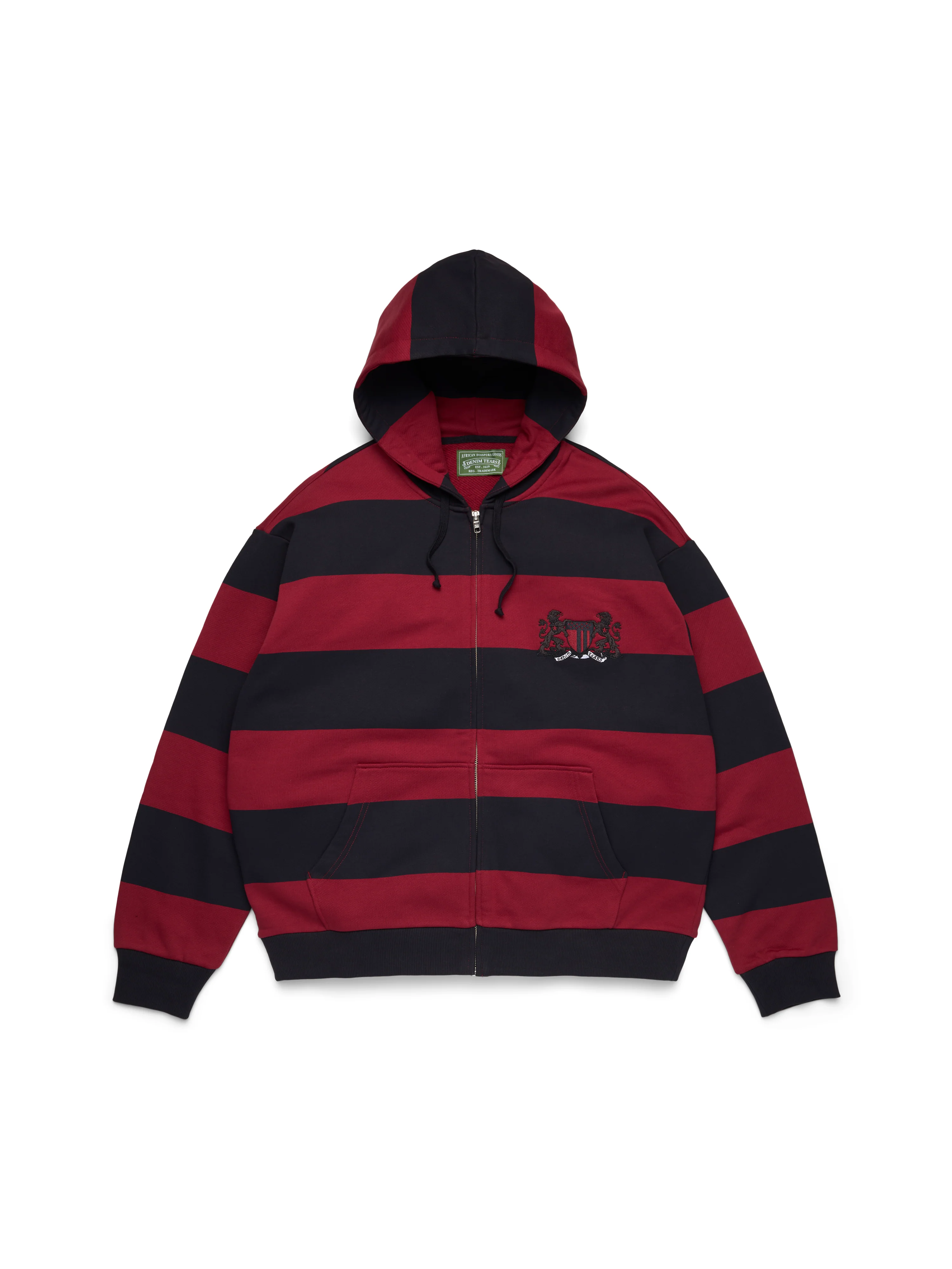Striped Crest Zip Hoodie Red/Navy
